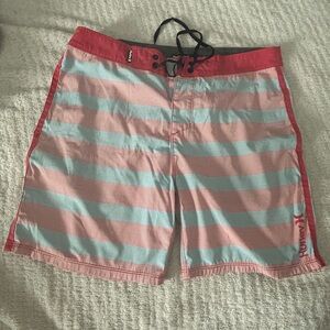 Hurley Men's Coral and Light Blue Board Shorts